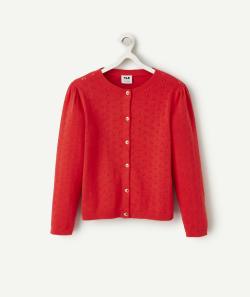 Cardigan manches longues fille ajouré rouge - 5 A