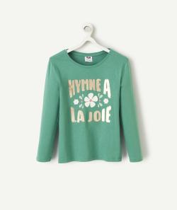 T-shirt fille en coton bio vert avec message en sequins réversibles - 14 A