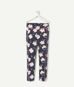 Pantalon tregging fille en viscose responsable bleu imprimé fleuri - 14 A