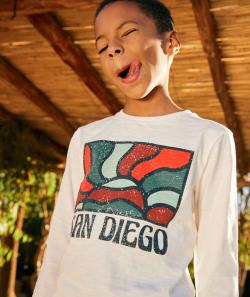 T-shirt manches longues garçon en coton bio blanc thème san diego - 12 A