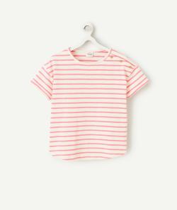 T-shirt manches courtes fille en coton bio rayé marine - 12 A