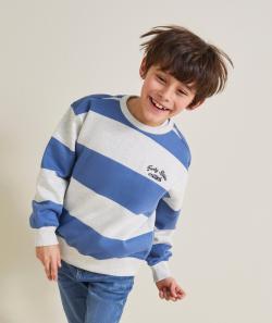 Sweat garçon en fibres recyclées avec rayures et message brodé - 2-3 A