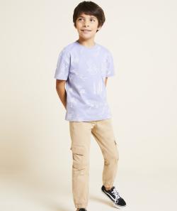 T-shirt manches courtes garçon en coton bio mauve avec imprimé - 10 A