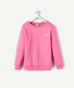 Sweat manches longues fille en fibres recyclées rose avec broderies smile dorées - 6 A