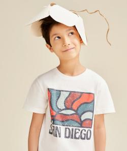 T-shirt manches courtes garçon en coton bio blanc thème san diego - 5 A