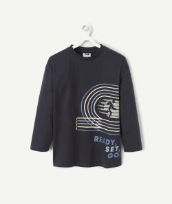 T-shirt manches longues garçon en coton bio bleu marine thème sport - 6 A