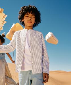 Chemise blanche rayée col mao garçon en coton - 10 A