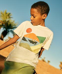 T-shirt manches courtes garçon en coton bio écru thème canoë - 10 A