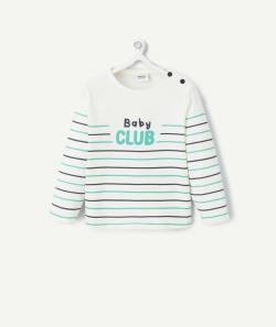 T-shirt bébé garçon en coton bio imprimé à rayures avec message - 3 M