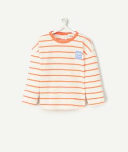 T-shirt bébé garçon en coton bio imprimé à rayures orange avec patch - 3 M