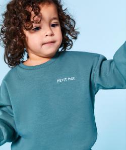 Sweat bébé garçon en fibres recyclées vert avec message brodé petit mec - 3 M