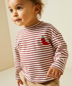 T-shirt bébé garçon en coton bio rayé et poivron brodé - 6 M