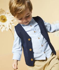 Chemise bleu ciel bébé garçon avec col tunisien et poche - 24 M