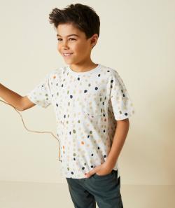 T-shirt garçon en coton biologique gris chiné imprimé taches colorées - 10 A