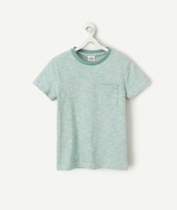 T-shirt garçon en coton bio vert avec poche et imprimé fines rayures - 8 A