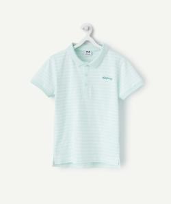 Polo manches courtes garçon en coton bio vert avec rayures - 4 A