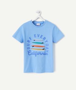 T-shirt manches courtes garçon en coton bio bleu avec surfs brodés - 4 A