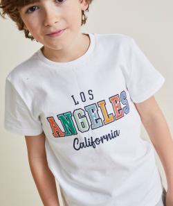 T-shirt garçon en coton bio blanc avec message los angeles coloré - 2-3 A