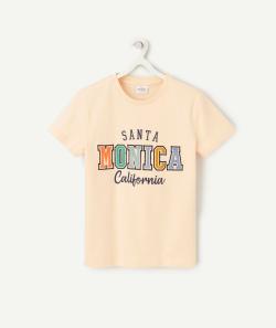 T-shirt garçon en coton bio orange avec message coloré et - 6 A