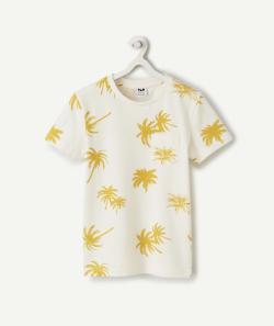T-shirt manches courtes garçon en coton bio écru thème palmiers - 2-3 A