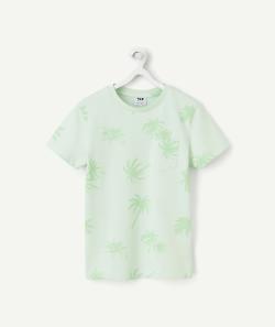 T-shirt manches courtes garçon en coton bio vert avec palmiers - 10 A