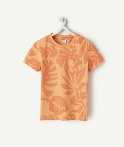 T-shirt manches courtes garçon en coton bio orange thème feuilles - 10 A