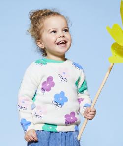 Pull en tricot manches longues bébé fille écru avec imprimé fleurs - 9 M