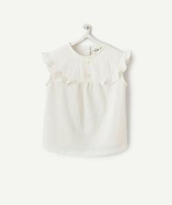 Débardeur bébé fille en coton bio blanc brodé avec volants - 3 M