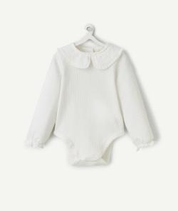 Body bébé fille en coton bio écru à côtes avec col claudine - 18 M