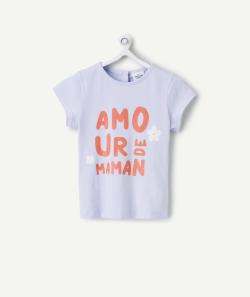 T-shirt bébé fille en coton bio mauve avec message amour rouge - 6 M