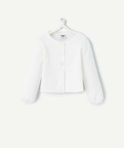 Cardigan bébé fille en coton bio blanc et boutons pailletés - 9 M