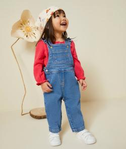 Salopette bébé fille en denim low impact avec détails volantés - 6 M