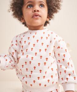 Sweat bébé fille en fibres recyclées écru chiné imprimé fleuri orange - 3 M