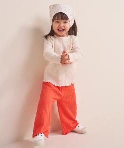 Pantalon large bébé fille effet froissé rose corail - 18 M