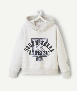 Sweat à capuche garçon en fibres recyclées gris chiné thème sport - 10 A