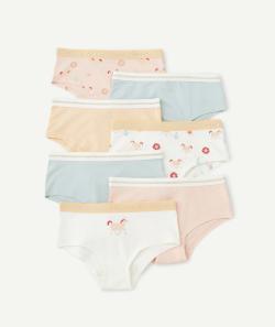 Lot de 7 shorties fille en coton bio thème licornes bleu et rose - 12 A