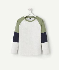 T-shirt manches longues garçon en coton bio gris chiné et vert - 5 A