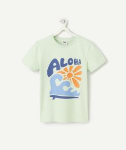 T-shirt manches courtes garçon en coton bio vert thème aloha - 8 A