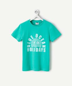 T-shirt manches courtes garçon en coton bio vert avec motif océan - 8 A