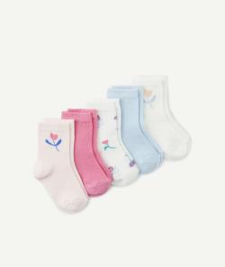 Lot de 5 paires de chaussettes bébé fille thème fleurs - 18-20