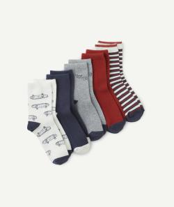 Lot de 5 chaussettes hautes garçon thème skates bleu et rouge - 27-30