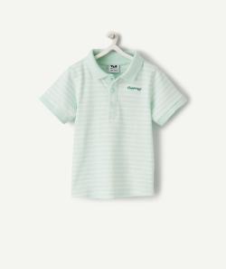 Polo manches courtes bébé garçon en coton bio vert à rayures - 12 M