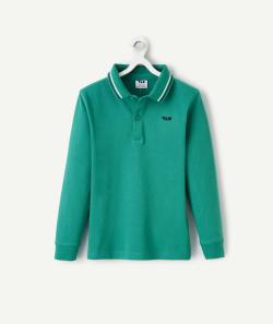 Polo manches longues garçon vert avec détails bleus et blancs - 4 A