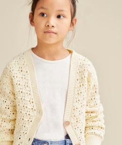 Cardigan fille en tricot ajouré et coton écru - 4 A