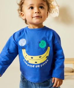 T-shirt bébé garçon en coton bio bleu avec fruits - 36 M