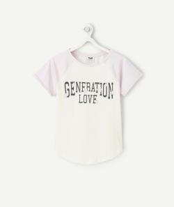 T-shirt fille en coton bio mauve et écru message generation love - 14 A
