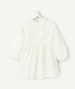 Robe manches longues bébé fille blanche et détails couleur dorée - 6 M