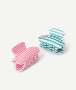 Lot de 2 pinces fille rose et vert avec imprimé rayures et carreaux - TU