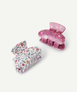 Lot de 2 pinces fille rose et blanc imprimées à fleurs - TU