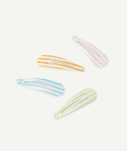 Lot de 4 barrettes rayées fille rose orange jaune et bleu - TU